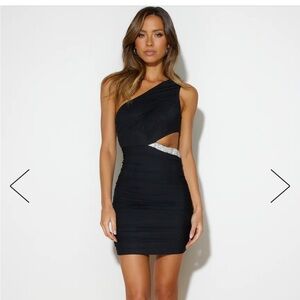 Hello Molly Black dress with side cut out with rhinestones